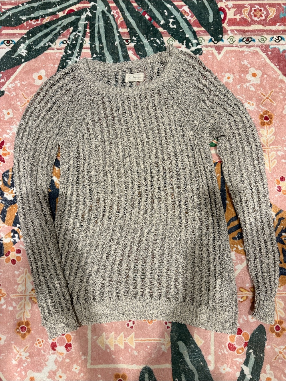 Lou & Grey Marled Gray Ribbed Crewneck Sweater